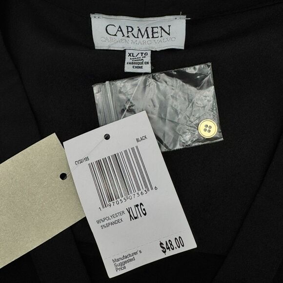 CARMEN MARC VALVO NWT XL Black Short Sleeve Tunic Top Gold Buttons Chest Pockets - Picture 3 of 7